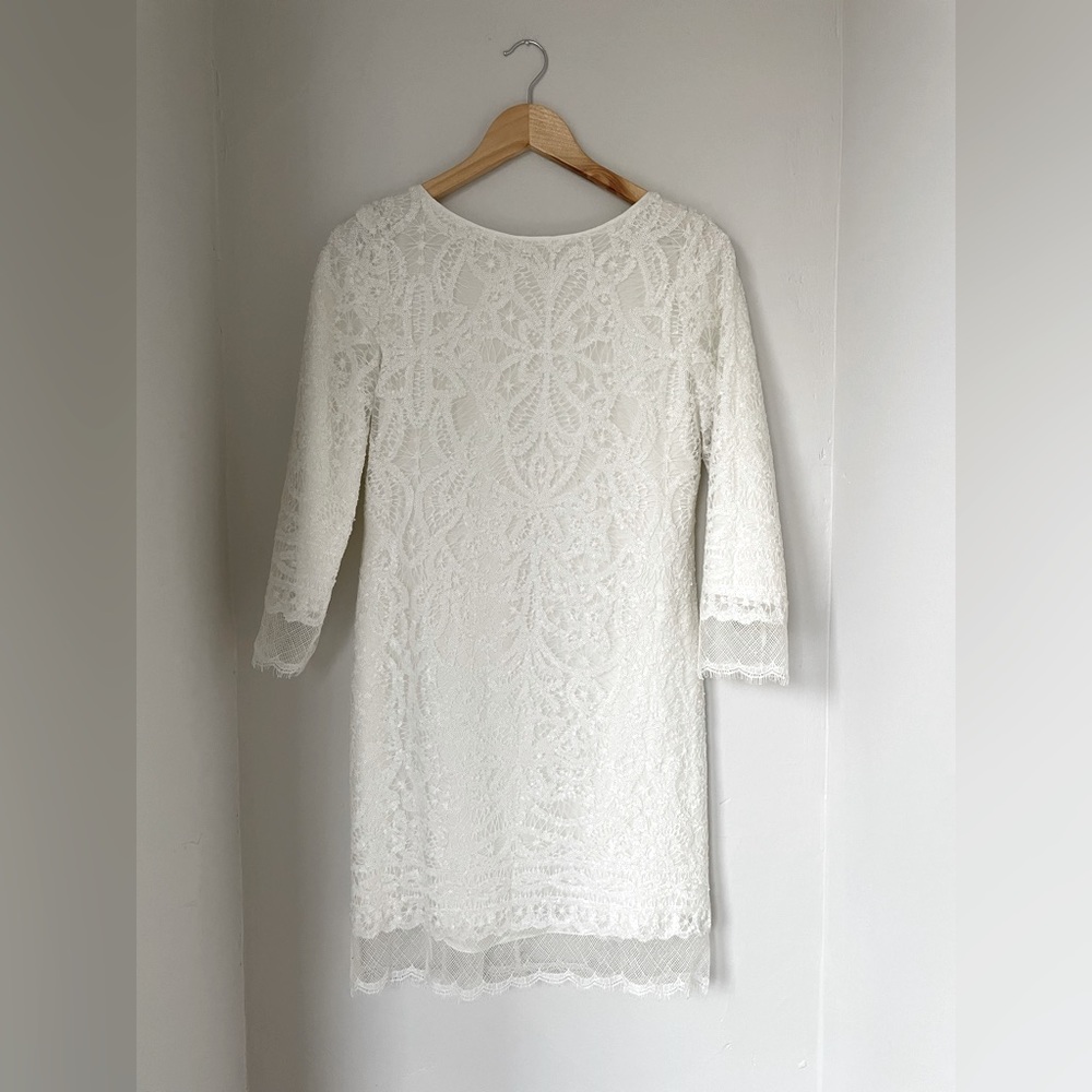 White sequin Elie Tahari Amelie long-sleeve dress size 2
